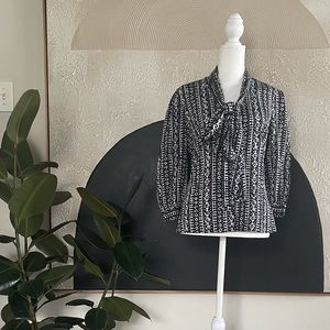 Tory Burch navy patterned bow tie blouse